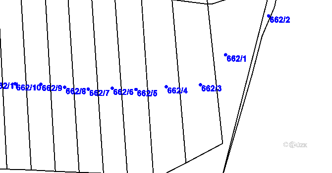 Parcela st. 662/4 v KÚ Třebíč, Katastrální mapa