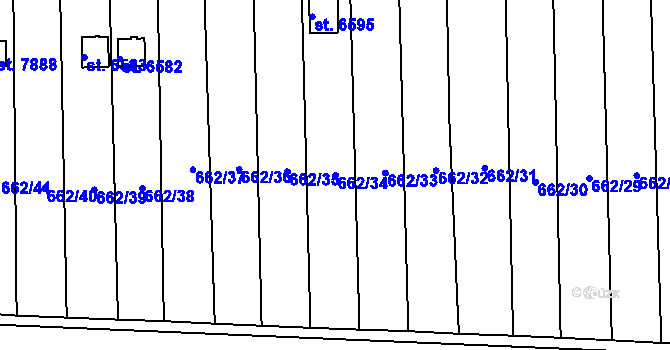Parcela st. 662/34 v KÚ Třebíč, Katastrální mapa