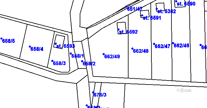 Parcela st. 662/49 v KÚ Třebíč, Katastrální mapa