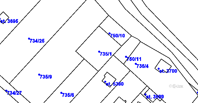 Parcela st. 735/1 v KÚ Třebíč, Katastrální mapa