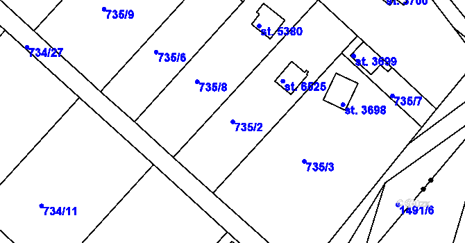 Parcela st. 735/2 v KÚ Třebíč, Katastrální mapa