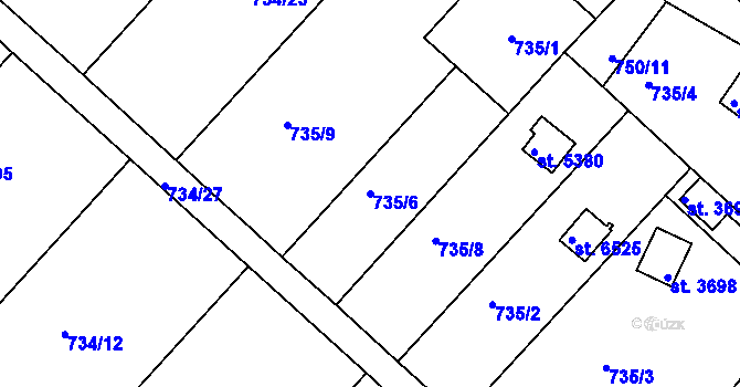 Parcela st. 735/6 v KÚ Třebíč, Katastrální mapa
