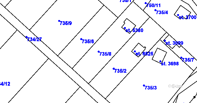 Parcela st. 735/8 v KÚ Třebíč, Katastrální mapa