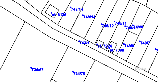 Parcela st. 743/1 v KÚ Třebíč, Katastrální mapa