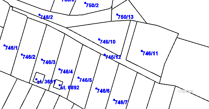 Parcela st. 746/12 v KÚ Třebíč, Katastrální mapa