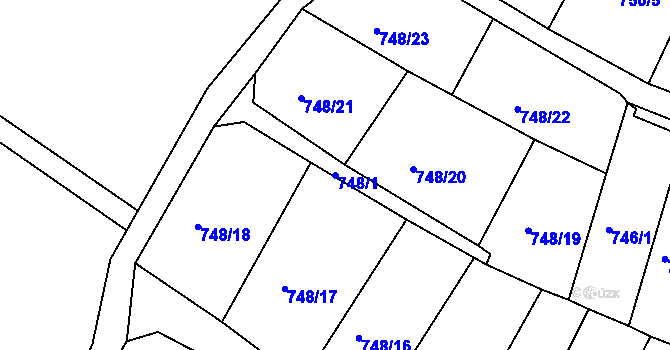 Parcela st. 748/1 v KÚ Třebíč, Katastrální mapa