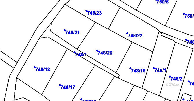 Parcela st. 748/20 v KÚ Třebíč, Katastrální mapa