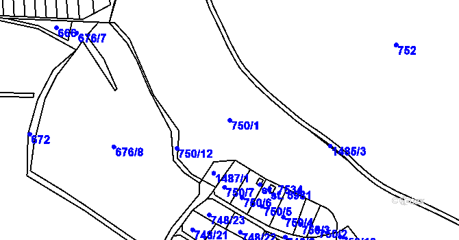 Parcela st. 750/1 v KÚ Třebíč, Katastrální mapa