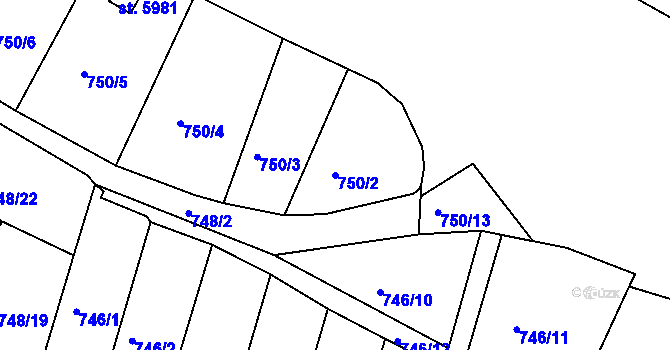 Parcela st. 750/2 v KÚ Třebíč, Katastrální mapa