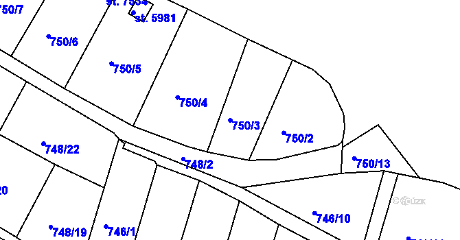 Parcela st. 750/3 v KÚ Třebíč, Katastrální mapa