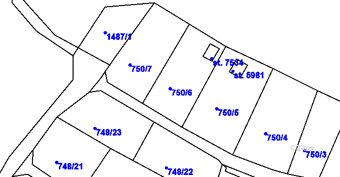 Parcela st. 750/6 v KÚ Třebíč, Katastrální mapa
