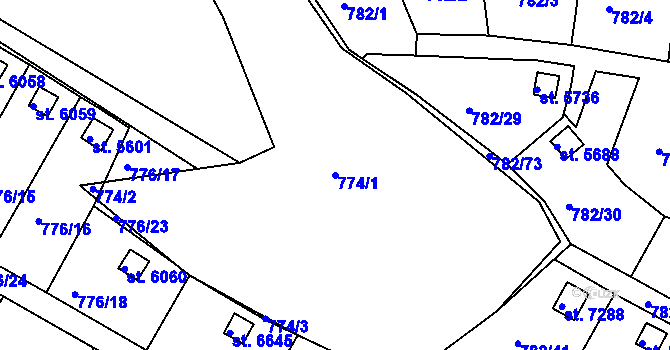 Parcela st. 774/1 v KÚ Třebíč, Katastrální mapa