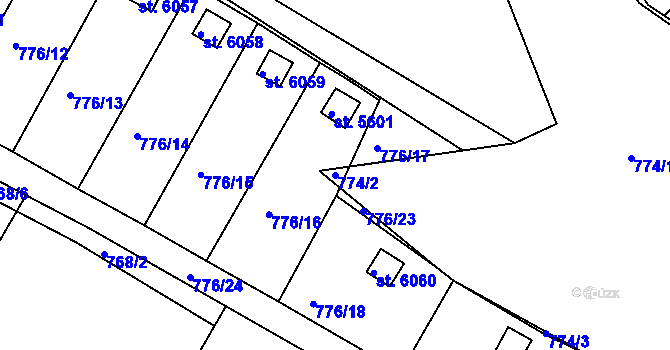 Parcela st. 774/2 v KÚ Třebíč, Katastrální mapa