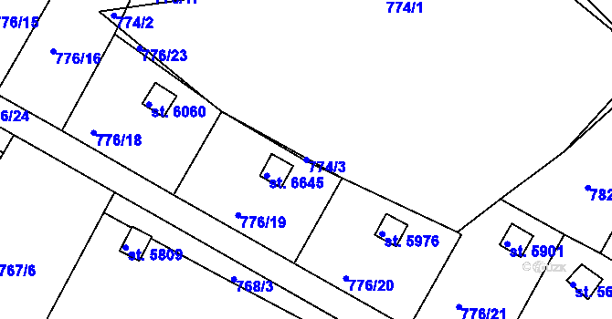 Parcela st. 774/3 v KÚ Třebíč, Katastrální mapa