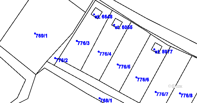 Parcela st. 776/4 v KÚ Třebíč, Katastrální mapa