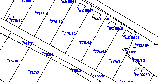 Parcela st. 776/14 v KÚ Třebíč, Katastrální mapa