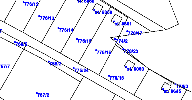 Parcela st. 776/16 v KÚ Třebíč, Katastrální mapa