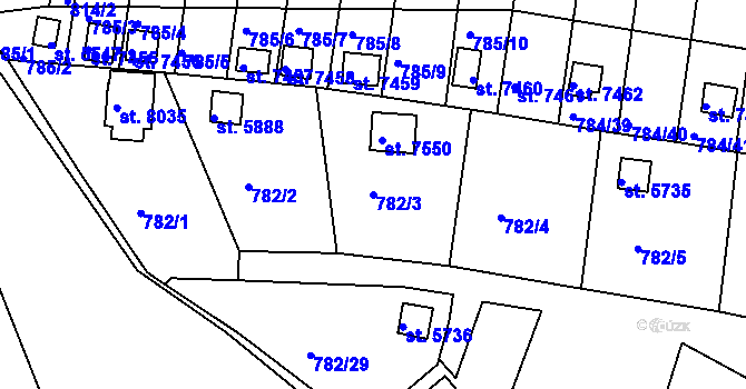 Parcela st. 782/3 v KÚ Třebíč, Katastrální mapa