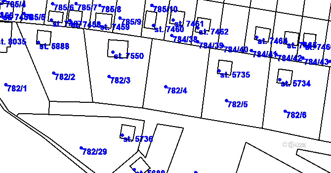 Parcela st. 782/4 v KÚ Třebíč, Katastrální mapa