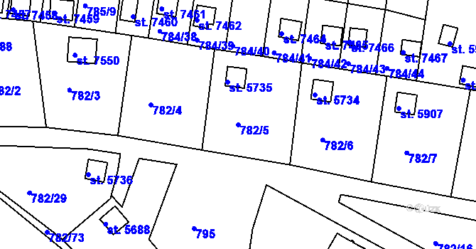 Parcela st. 782/5 v KÚ Třebíč, Katastrální mapa