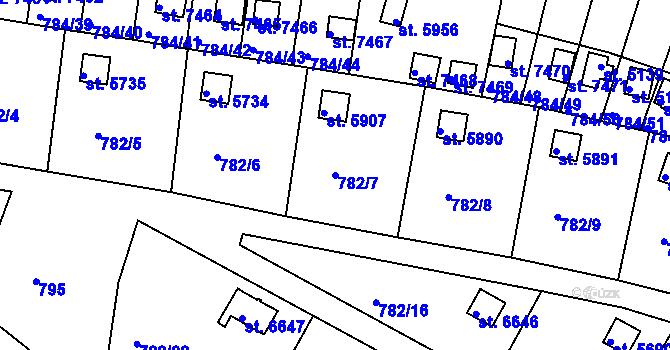 Parcela st. 782/7 v KÚ Třebíč, Katastrální mapa