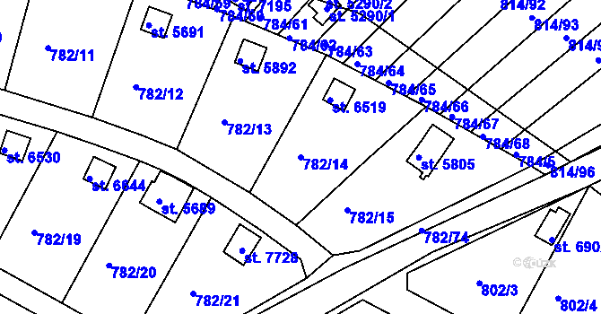 Parcela st. 782/14 v KÚ Třebíč, Katastrální mapa