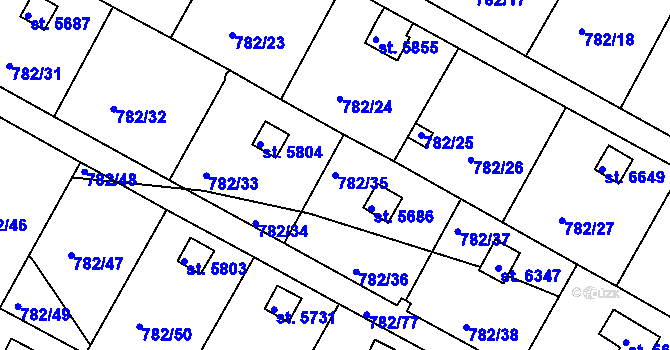 Parcela st. 782/35 v KÚ Třebíč, Katastrální mapa