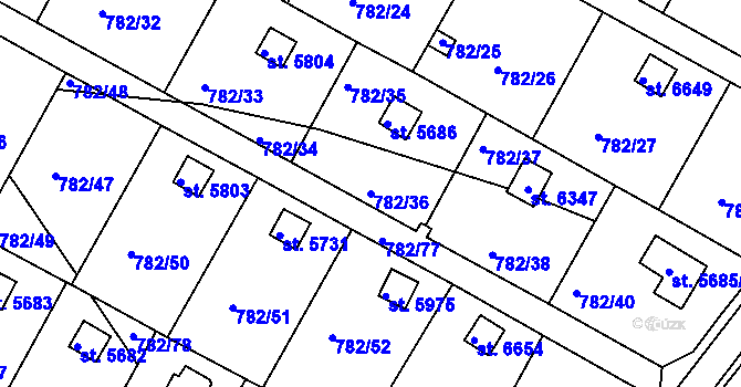 Parcela st. 782/36 v KÚ Třebíč, Katastrální mapa