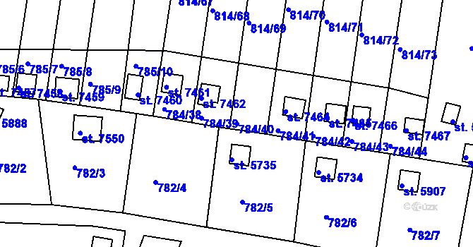 Parcela st. 784/40 v KÚ Třebíč, Katastrální mapa