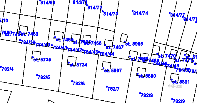 Parcela st. 784/44 v KÚ Třebíč, Katastrální mapa