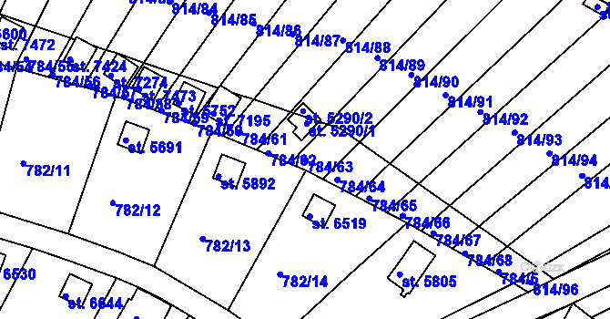 Parcela st. 784/63 v KÚ Třebíč, Katastrální mapa