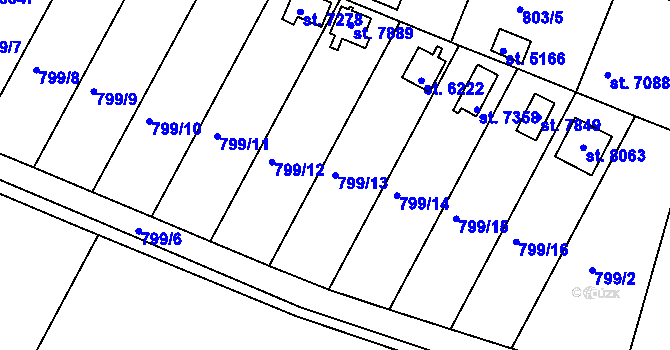 Parcela st. 799/13 v KÚ Třebíč, Katastrální mapa