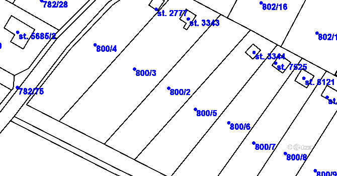 Parcela st. 800/2 v KÚ Třebíč, Katastrální mapa