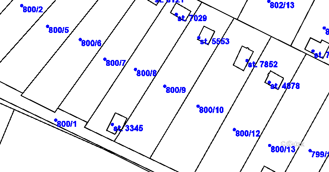 Parcela st. 800/9 v KÚ Třebíč, Katastrální mapa