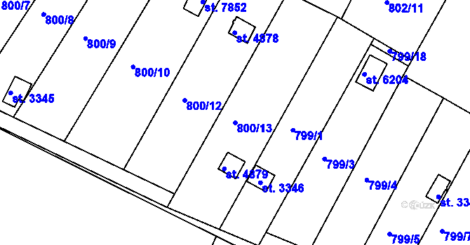 Parcela st. 800/13 v KÚ Třebíč, Katastrální mapa