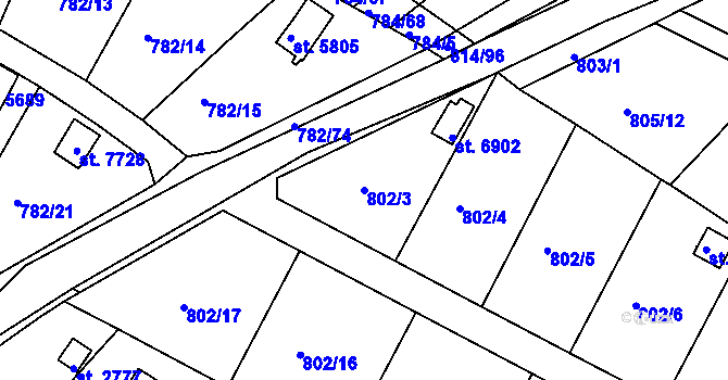 Parcela st. 802/3 v KÚ Třebíč, Katastrální mapa