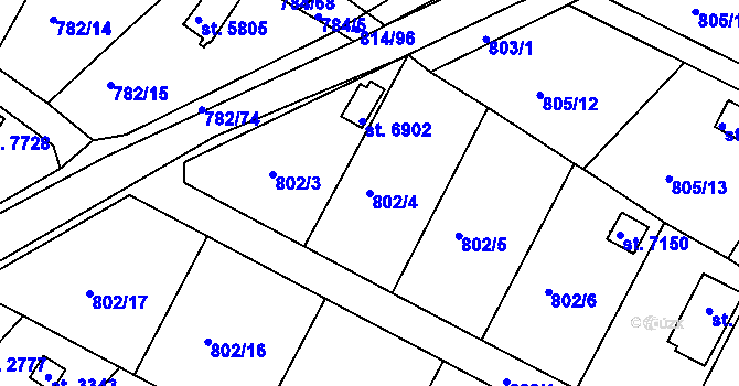 Parcela st. 802/4 v KÚ Třebíč, Katastrální mapa