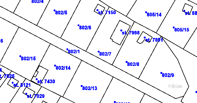 Parcela st. 802/7 v KÚ Třebíč, Katastrální mapa