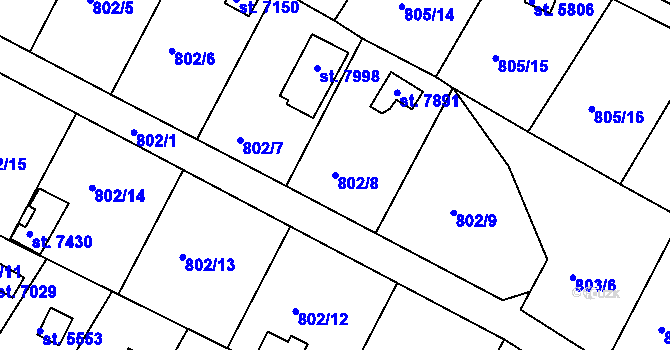 Parcela st. 802/8 v KÚ Třebíč, Katastrální mapa