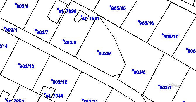 Parcela st. 802/9 v KÚ Třebíč, Katastrální mapa