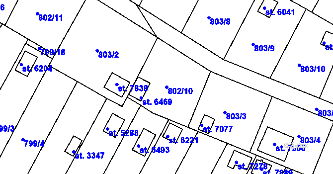 Parcela st. 802/10 v KÚ Třebíč, Katastrální mapa