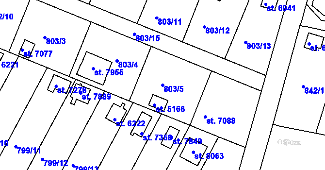 Parcela st. 803/5 v KÚ Třebíč, Katastrální mapa