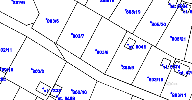 Parcela st. 803/8 v KÚ Třebíč, Katastrální mapa