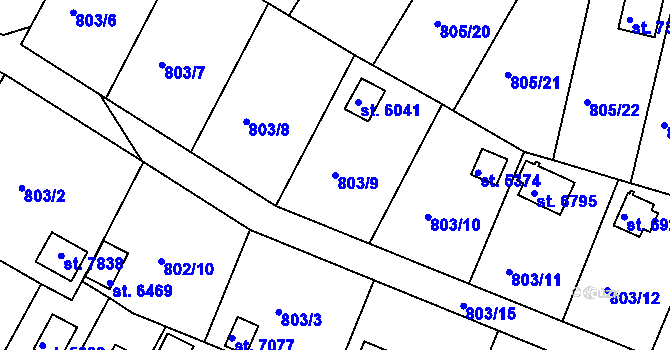 Parcela st. 803/9 v KÚ Třebíč, Katastrální mapa