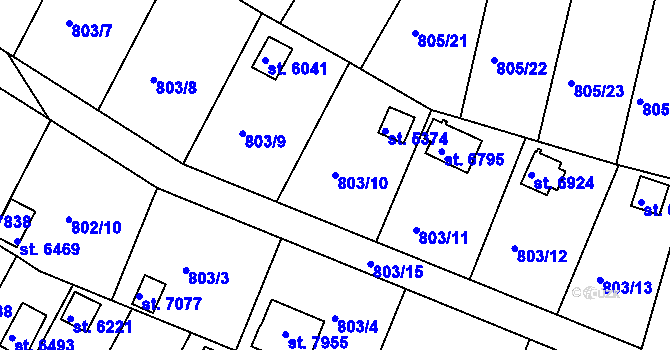 Parcela st. 803/10 v KÚ Třebíč, Katastrální mapa