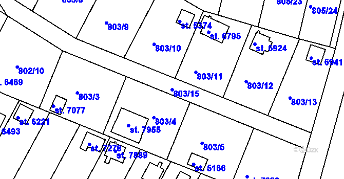 Parcela st. 803/15 v KÚ Třebíč, Katastrální mapa