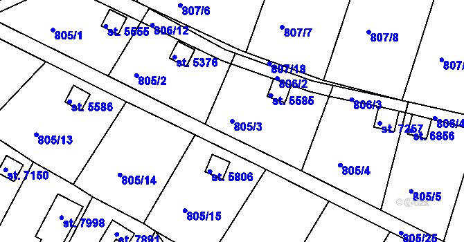 Parcela st. 805/3 v KÚ Třebíč, Katastrální mapa
