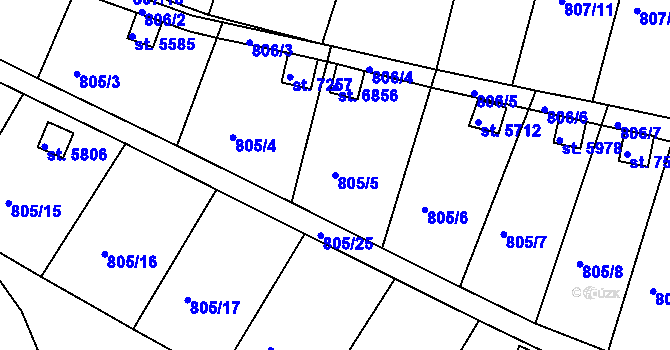 Parcela st. 805/5 v KÚ Třebíč, Katastrální mapa