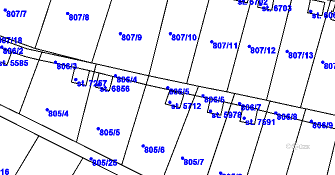 Parcela st. 806/5 v KÚ Třebíč, Katastrální mapa
