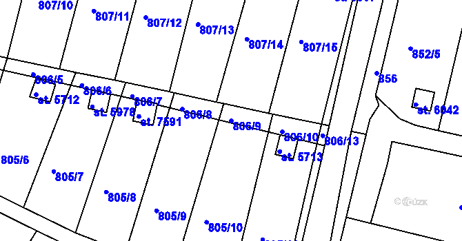 Parcela st. 806/9 v KÚ Třebíč, Katastrální mapa